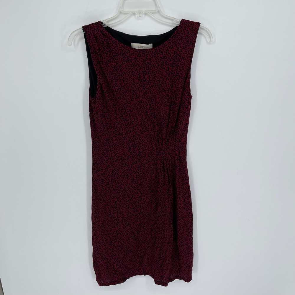 LOFT NWT Women's‎ Red Leopard Print Sleeveless Ruched Sheath Dress Size XS
